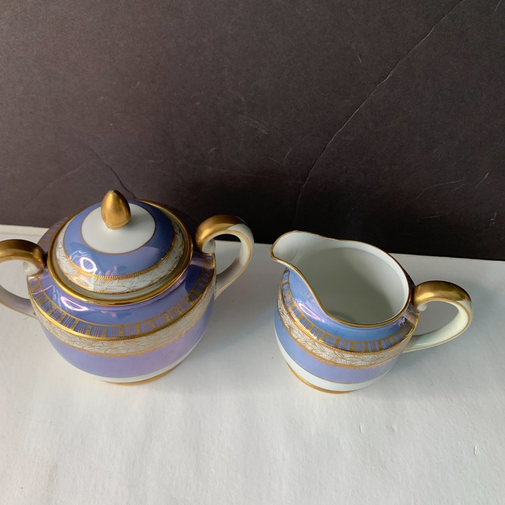 VINTAGE NORITAKE IRIDECENT PURPLE HANDPAINTED CREAMER & SUGAR BOWL MADE IN JAPAN - Picture 2 of 11